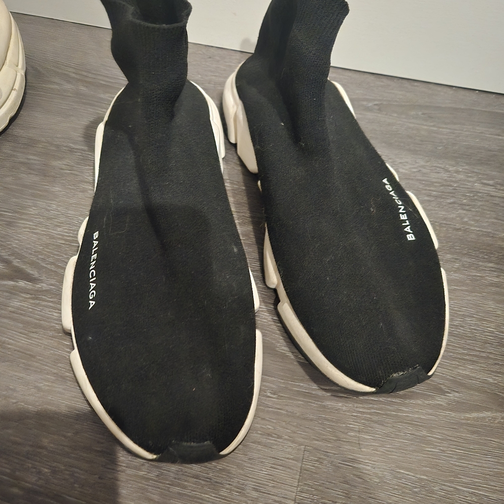Balenciaga Black Knit Sneakers with White Soles